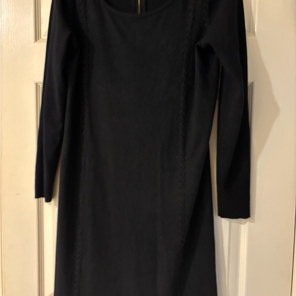 INC International Concepts Black Sheath Dress Long Sleeve Scoop Neck Medium